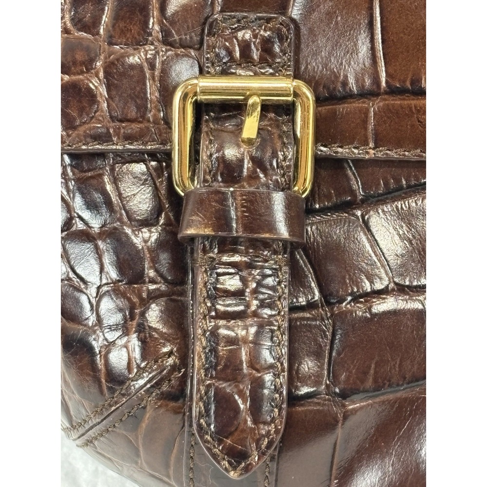 Lauren Ralph Lauren Croc Embossed Leather Hobo Purse Brown Shoulder Bag - Picture 8 of 11
